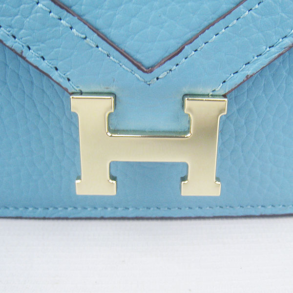 7A Hermes Togo Leather Messenger Bag Light Blue With Gold Hardware H021 Replica